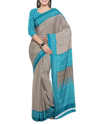grey crepe printed saree with blouse - 14433829 - Standard Image - 1