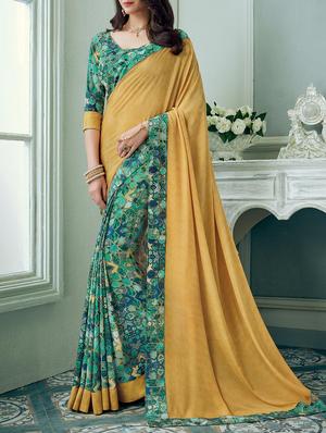 yellow crepe half & half saree with blouse - 14433919 - Standard Image - 1