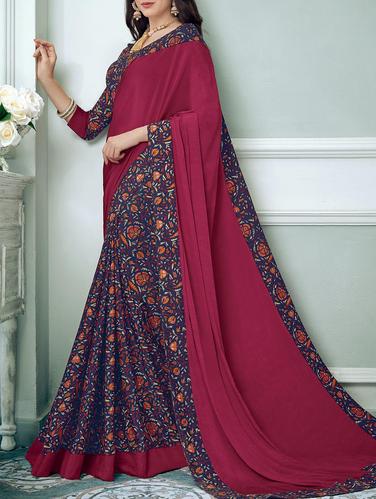 magenta crepe half & half saree with blouse - 14433920 - Very Small Image - 1