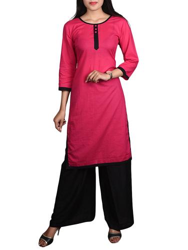 pink cotton straight kurta - 14434095 - Very Small Image - 1