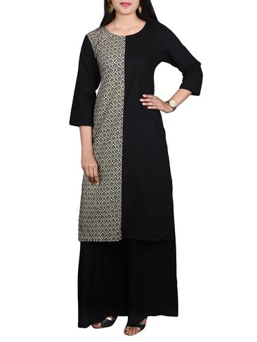 black cotton straight kurta - 14434098 - Very Small Image - 1