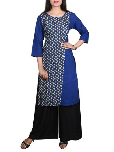 blue cotton straight kurta - 14434099 - Very Small Image - 1