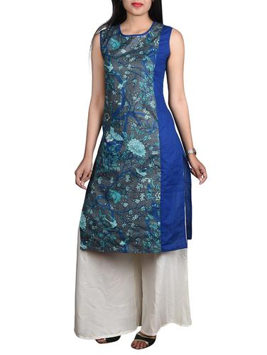 blue cotton straight kurta - 14434102 - Very Small Image - 1