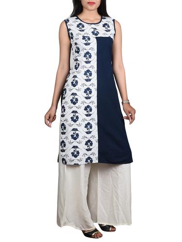 blue & white cotton straight kurta - 14434103 - Very Small Image - 1