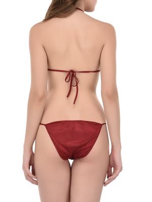 red satin sleepshirt with bra panty set - 14434175 - Standard Image - 5