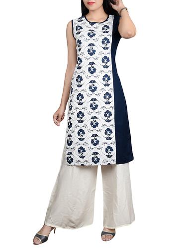 blue & white cotton straight kurta - 14434210 - Very Small Image - 1
