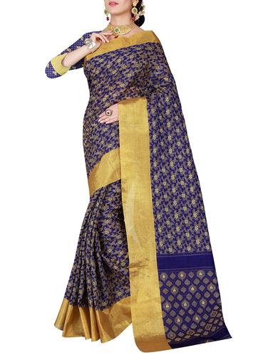 Blue woven saree with blouse - 14434212 - Very Small Image - 1
