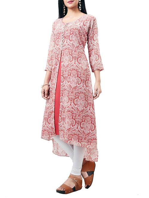 pink georgette high low kurta - 14434468 - Standard Image - 1