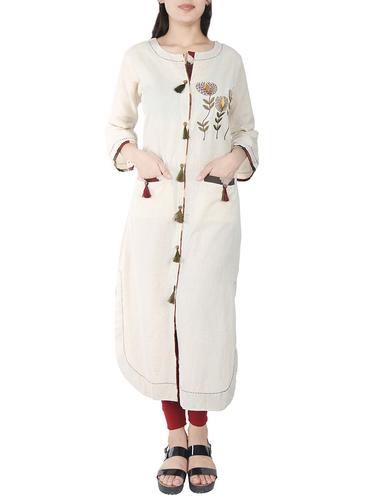 beige cotton straight kurta - 14434698 - Very Small Image - 1