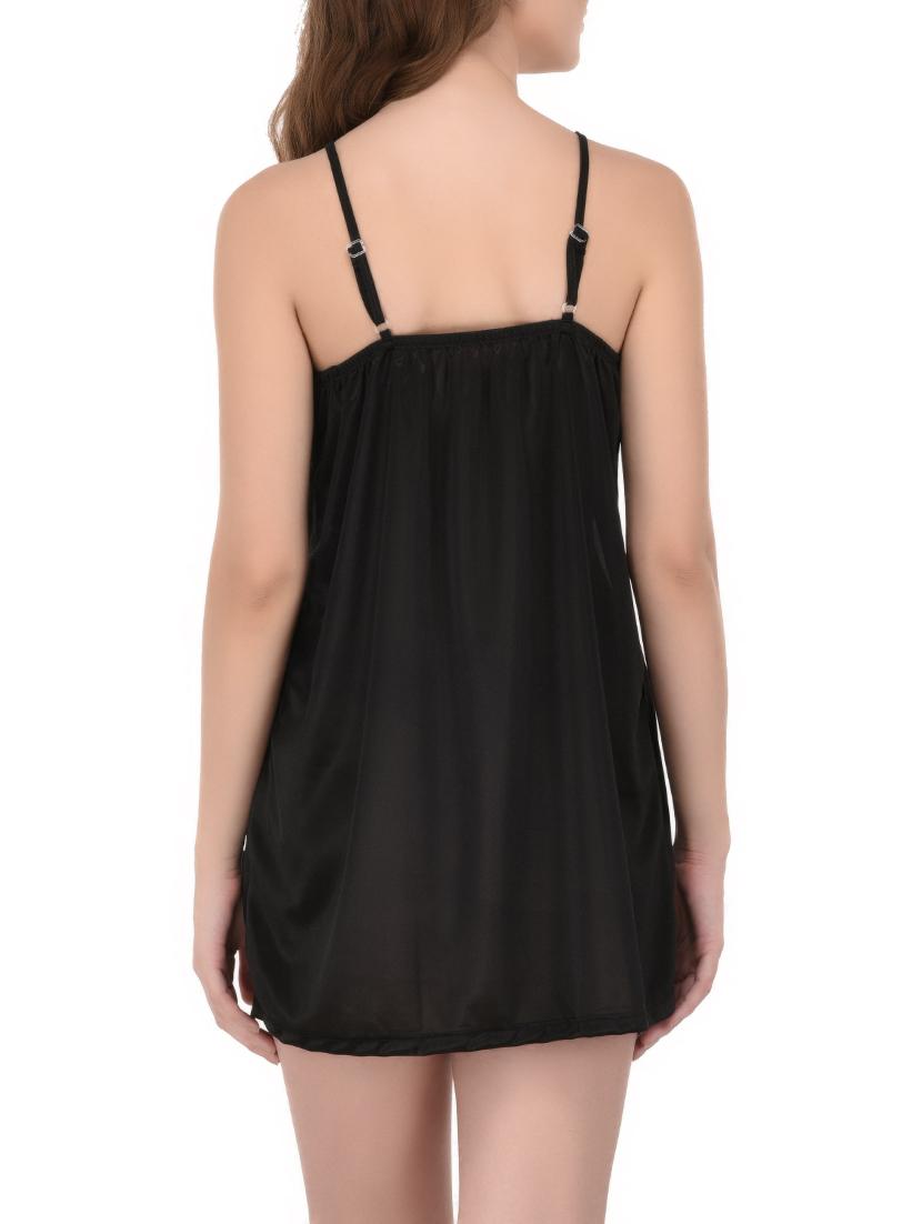 black satin sleepshirt with bra panty set - 14434713 - Zoom Image - 3