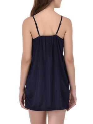 navy blue satin sleepshirt with bra panty set - 14434716 - Standard Image - 3