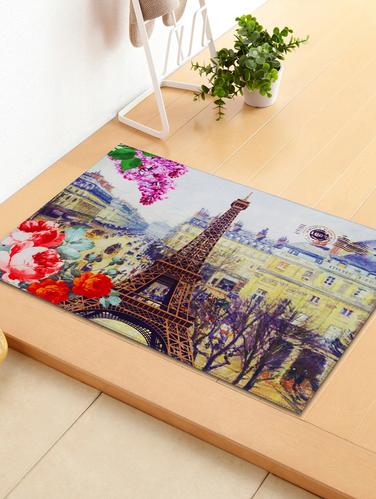 Story@Home Designer Eiffel Tower Cotton Blend Doormat - 16"x24", Multicolour - 14435152 - Very Small Image - 1