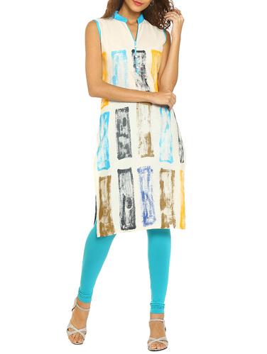 soch printed white cotton straight kurta - 14435495 - Very Small Image - 1