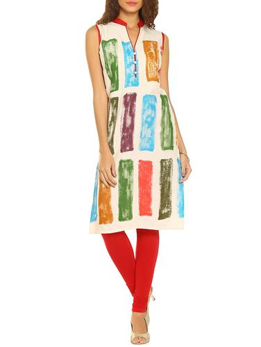 soch printed white cotton straight kurta - 14435496 - Very Small Image - 1