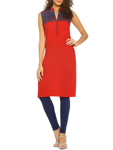 soch red rayon straight kurta - 14435516 - Very Small Image - 1