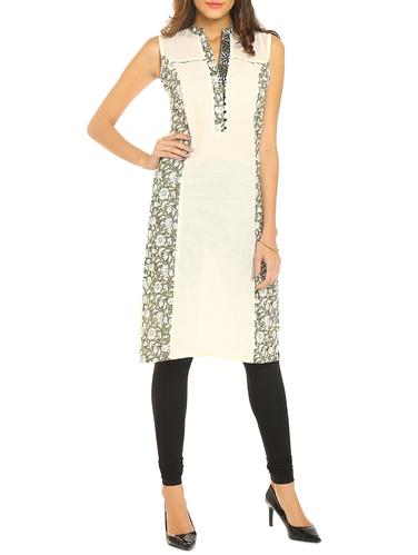 och white cotton straight kurta - 14435523 - Very Small Image - 1