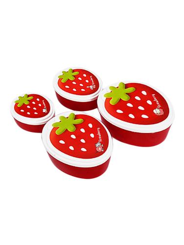 Red Plastic Lichi Set of 4 Lunch Box - 14436854 - Very Small Image - 1