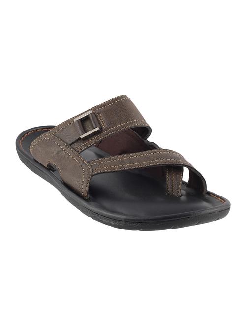 brown leatherette slip on slippers - 14437079 - Very Small Image - 1