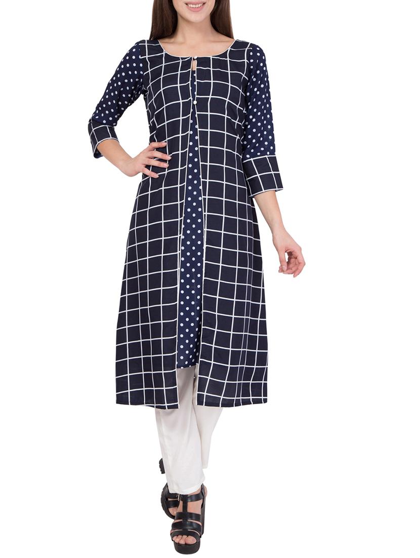 blue crepe kurta pant set - 14437687 - Zoom Image - 1