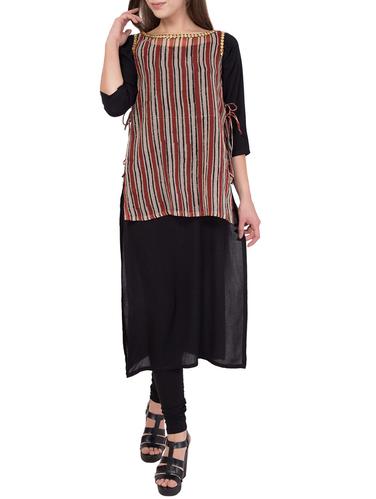 Multicolored cotton straight kurta - 14437690 - Very Small Image - 1