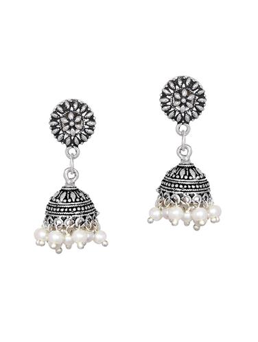 silver plated jhumka earrings - 14438154 - Very Small Image - 1
