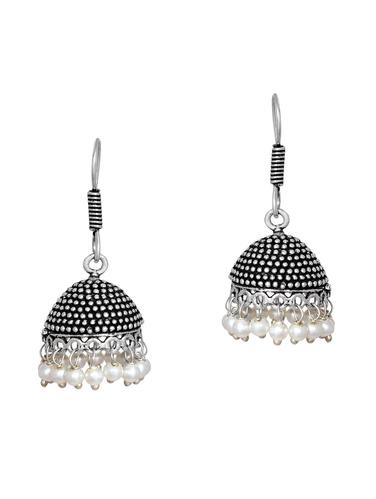 silver plated jhumka earrings - 14438155 - Very Small Image - 1