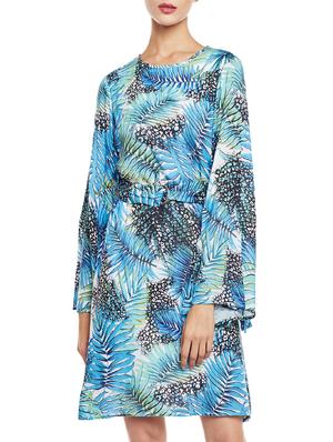 blue printed a-line belted dress - 14438362 - Standard Image - 2