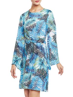 blue printed a-line belted dress - 14438362 - Standard Image - 3