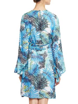 blue printed a-line belted dress - 14438362 - Standard Image - 4