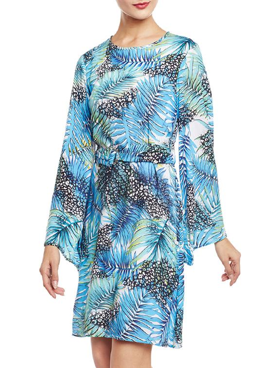 blue printed a-line belted dress - 14438362 - Zoom Image - 3
