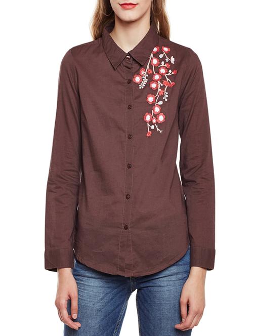 brown viscose regular shirt - 14438430 - Standard Image - 1