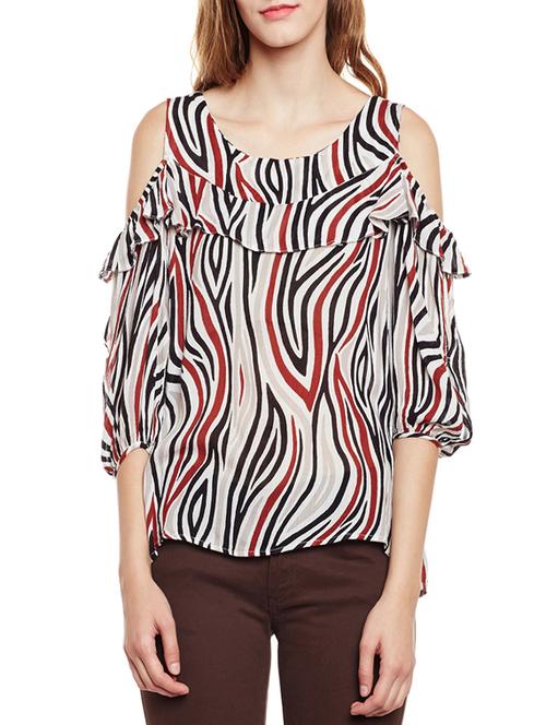 ruffled trim cold shoulder top - 14438493 - Standard Image - 1