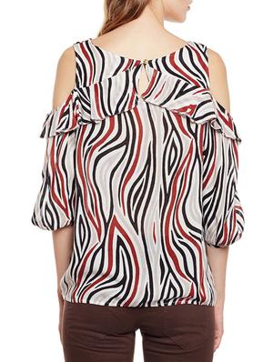 ruffled trim cold shoulder top - 14438493 - Standard Image - 3