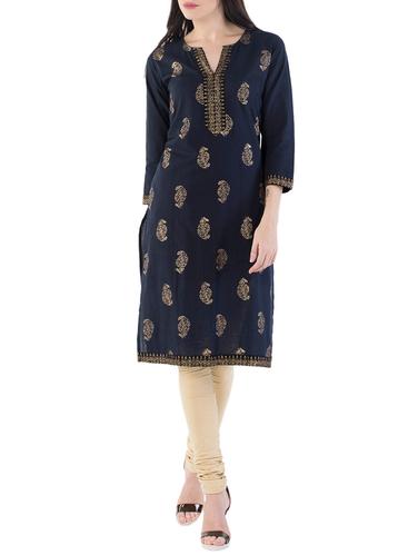 blue cotton straight kurta - 14438513 - Very Small Image - 1