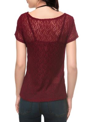 maroon net top - 14439734 - Standard Image - 3