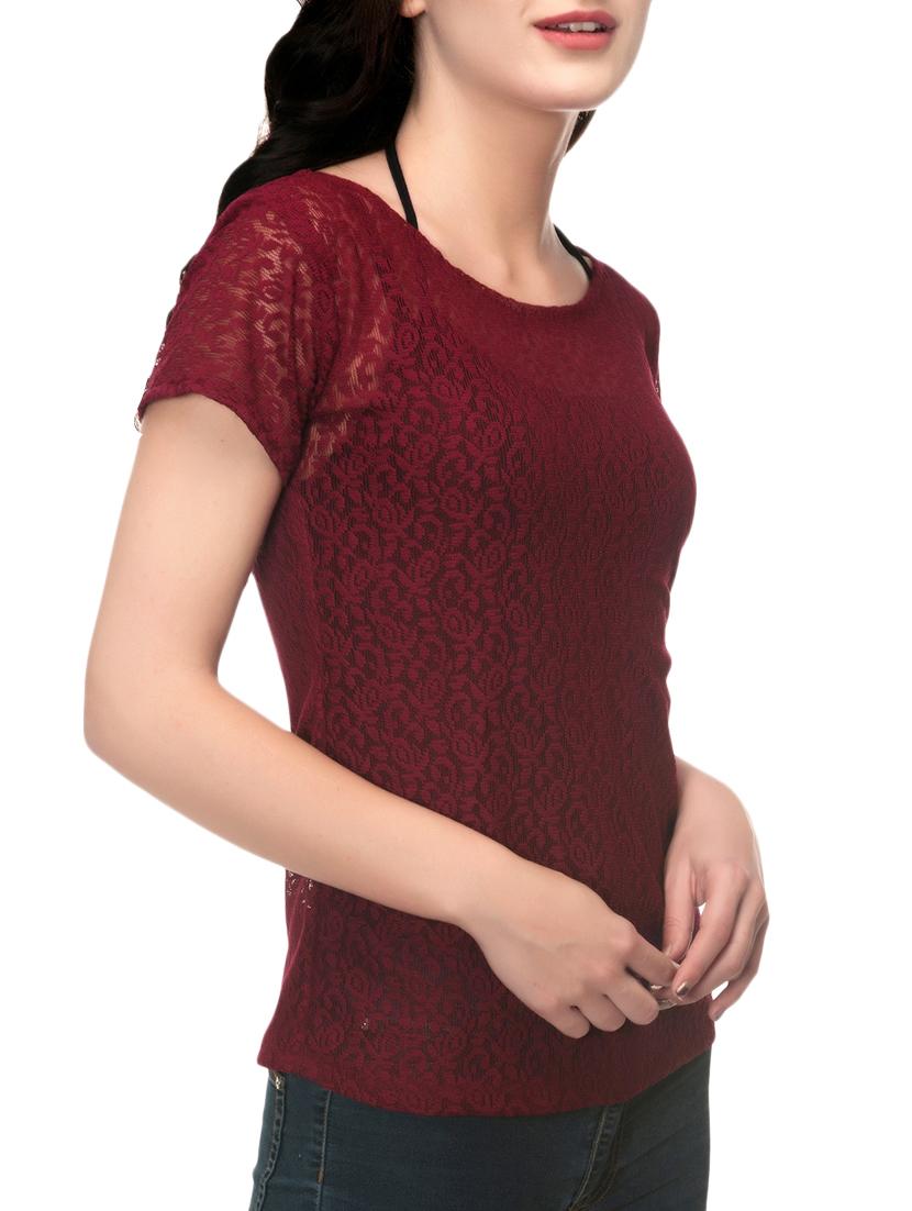 maroon net top - 14439734 - Zoom Image - 2