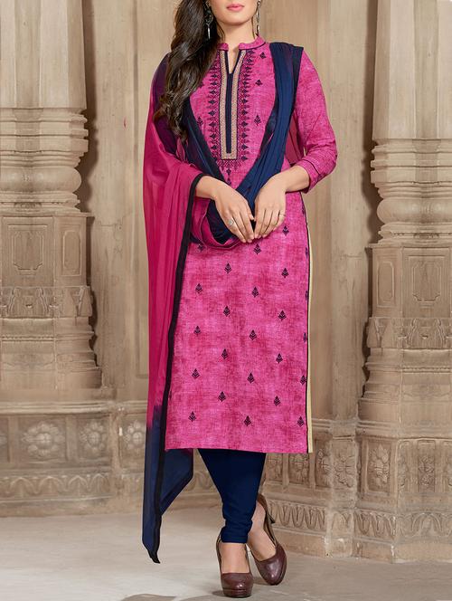 pink churidaar suit unstitched suit - 14439798 - Very Small Image - 1