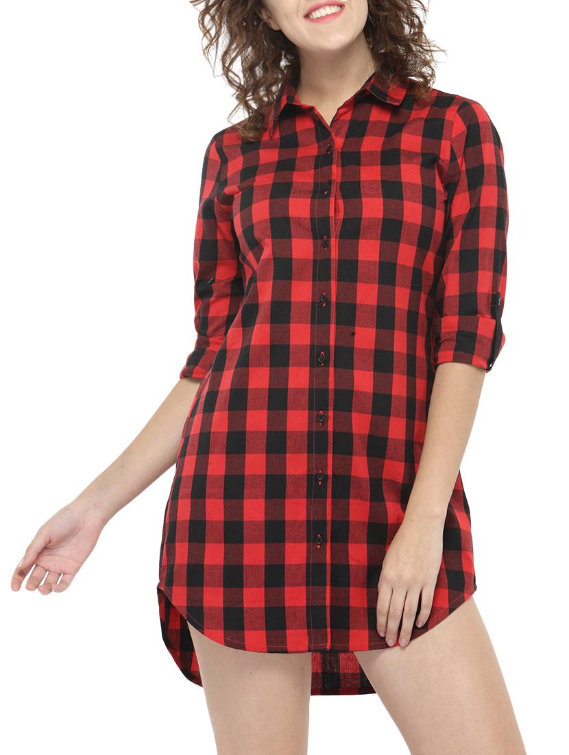 red checkered shirt dress - 14440022 - Zoom Image - 1