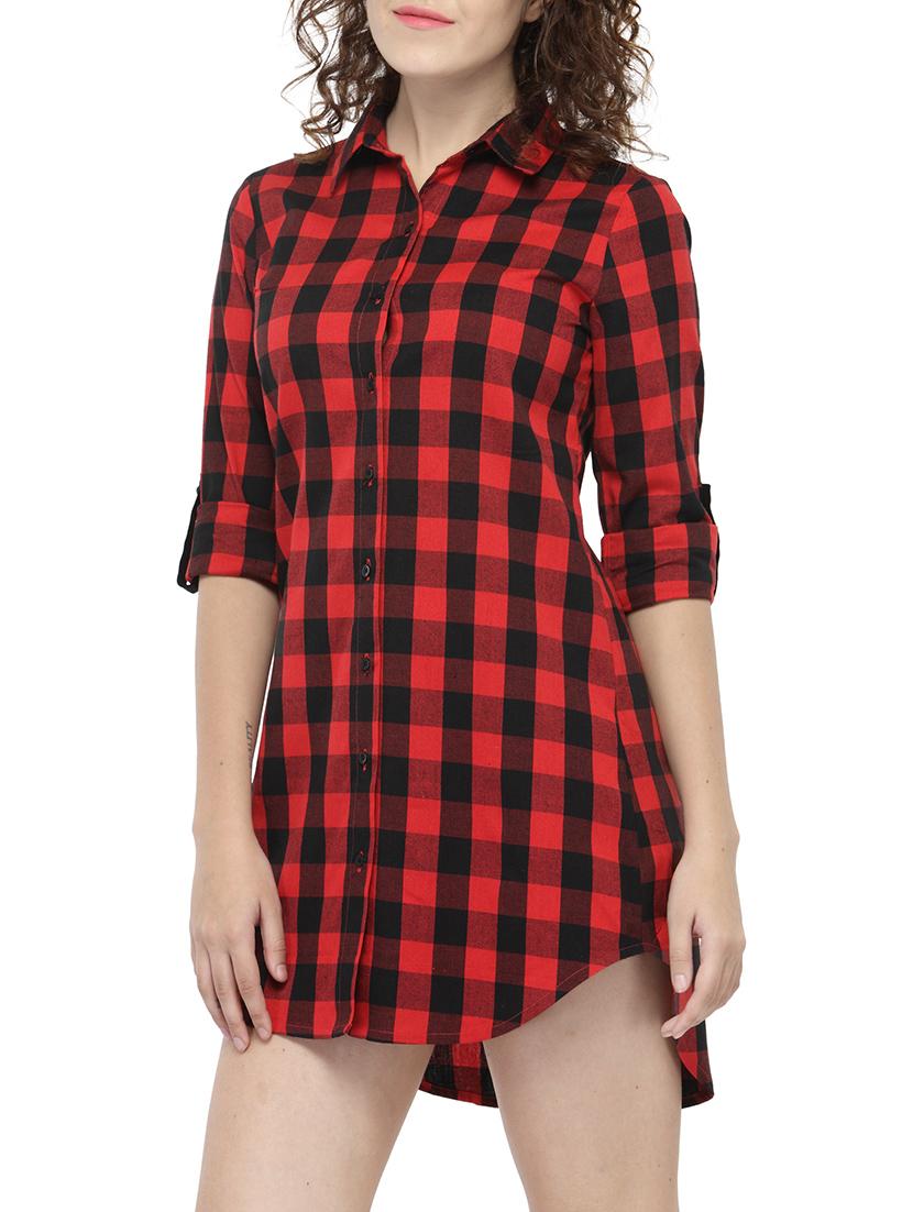 red checkered shirt dress - 14440022 - Zoom Image - 2