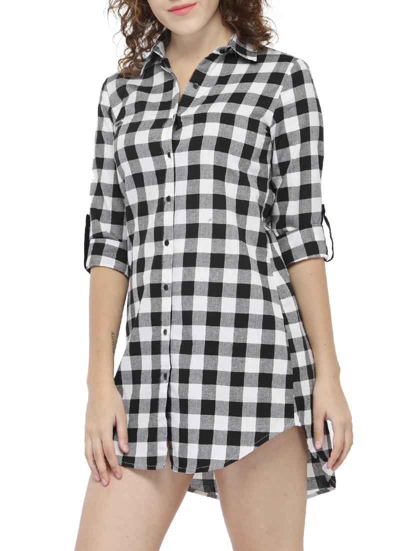 black checkered shirt dress - 14440023 - Zoom Image - 2