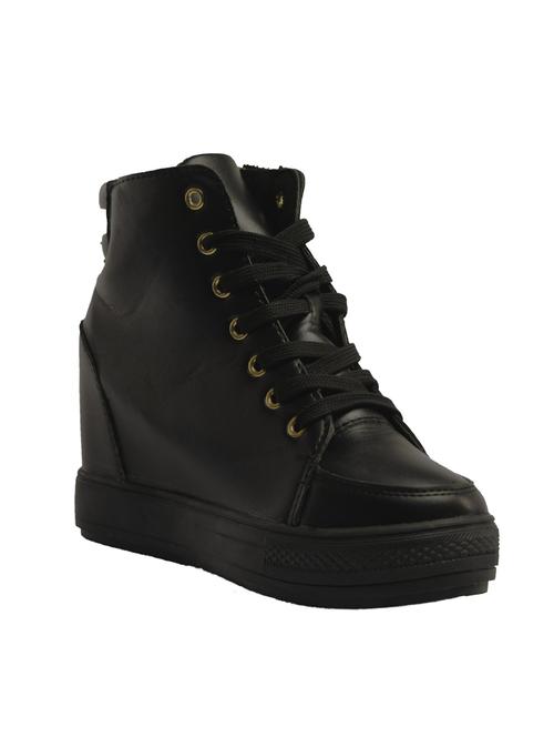 black pu laceup sneakers - 14441107 - Standard Image - 1