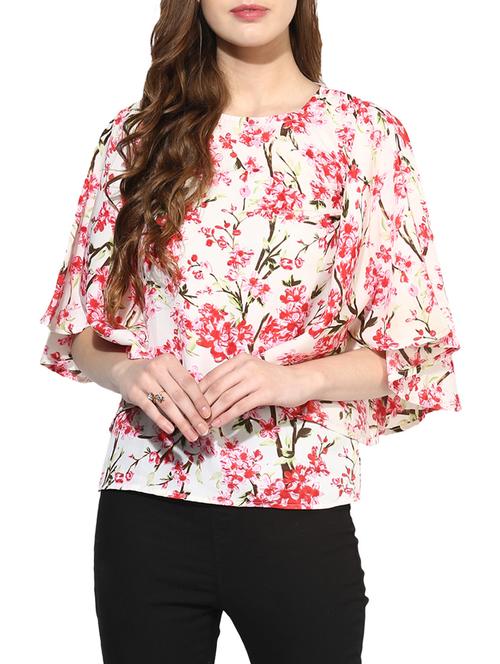 white floral bell sleevedtop - 14441223 - Standard Image - 1