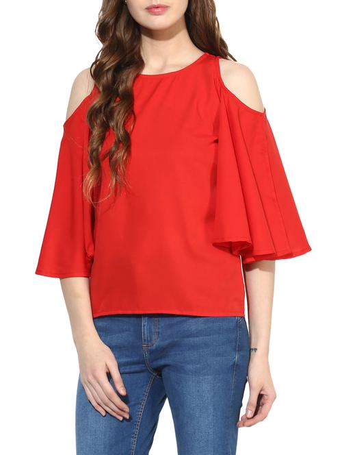 red cold shoulder top - 14441224 - Standard Image - 1