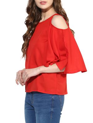 red cold shoulder top - 14441224 - Standard Image - 2