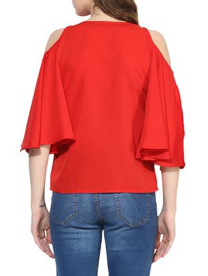 red cold shoulder top - 14441224 - Standard Image - 3