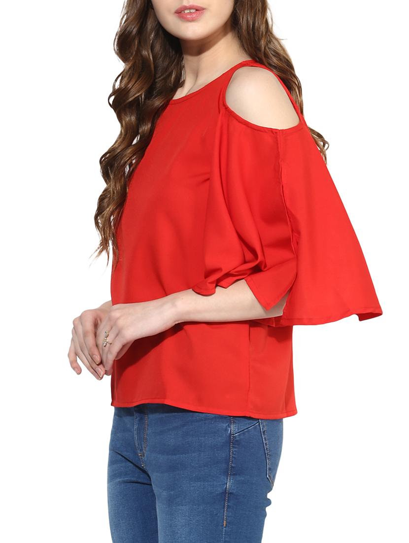 red cold shoulder top - 14441224 - Zoom Image - 2