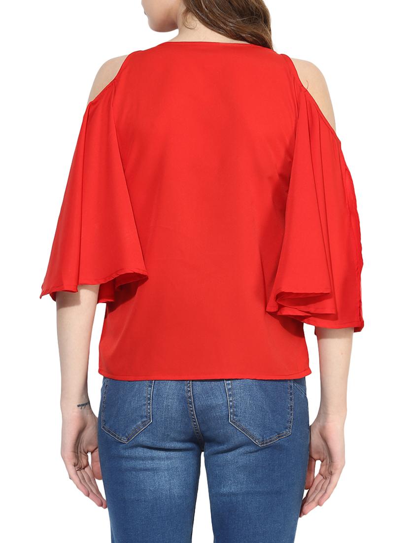 red cold shoulder top - 14441224 - Zoom Image - 3