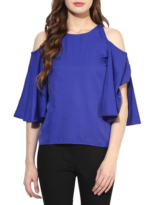 blue cold shoulder top - 14441226 - Standard Image - 1
