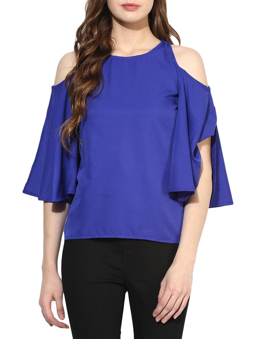 blue cold shoulder top - 14441226 - Zoom Image - 1