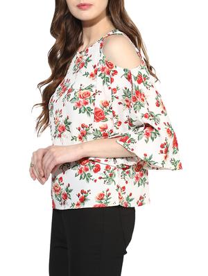 white printed cold shoulder top - 14441229 - Standard Image - 2